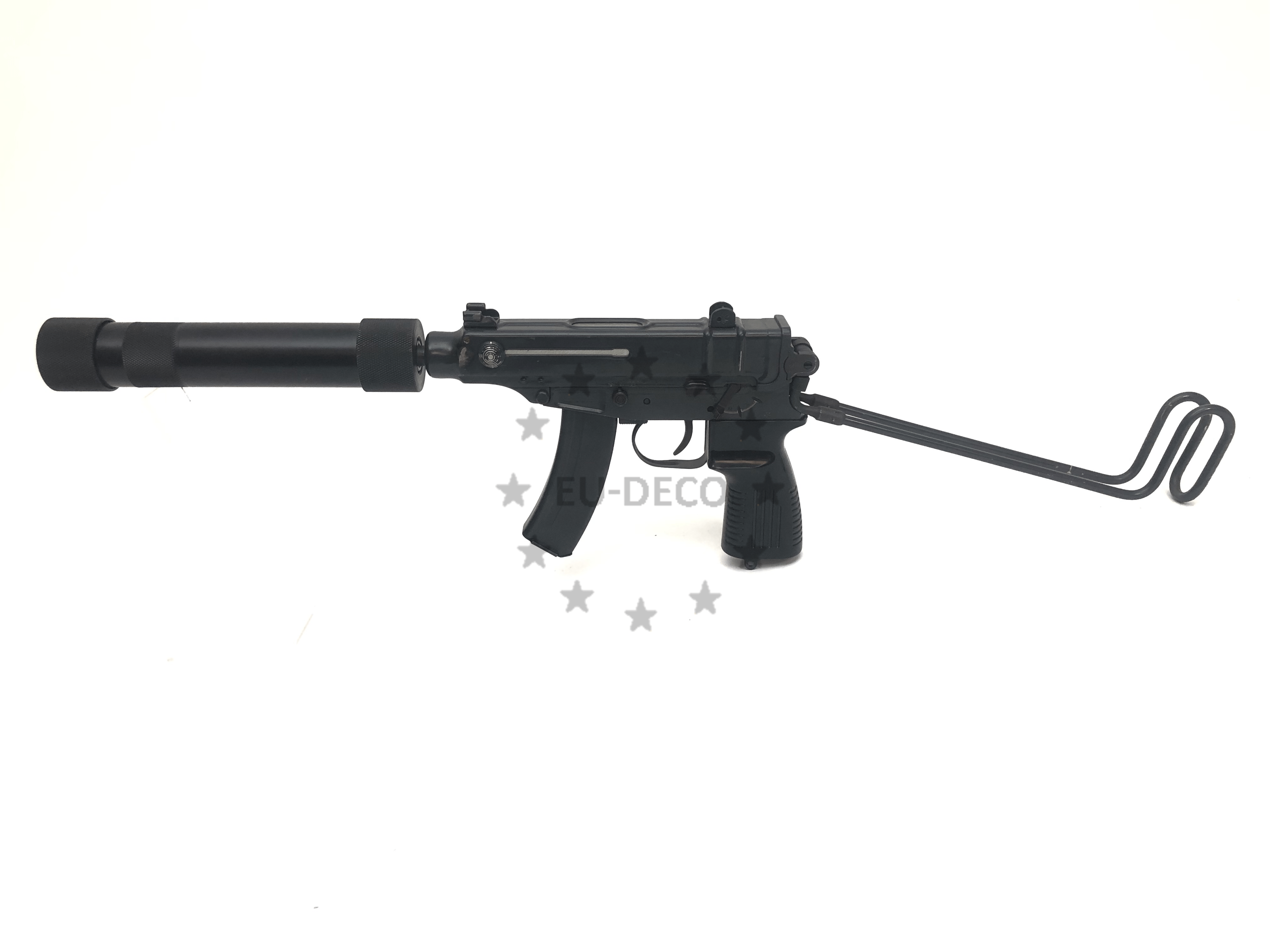 Skorpion VZ 61 machinepistool met replica geluidsdemper en kunststof handgreep in EU DECO