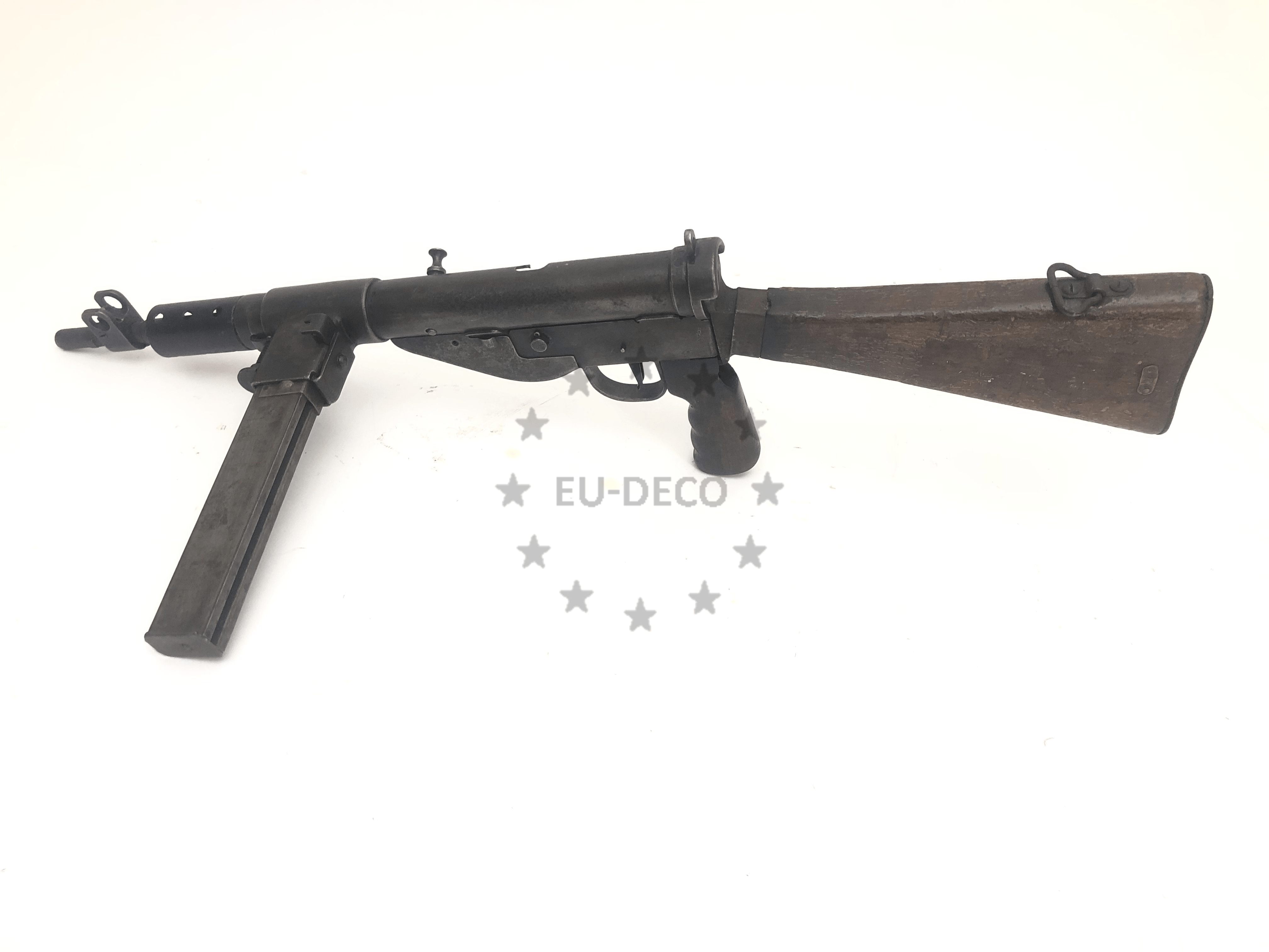 Pistola STEN de 9 mm Metralhadora MK V EU DECO desactivada com peças móveis.